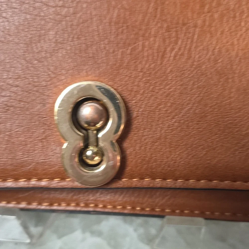Crossbody Brown Gold Hardware Top Handle Satchel with Detachable Strap & Clasp